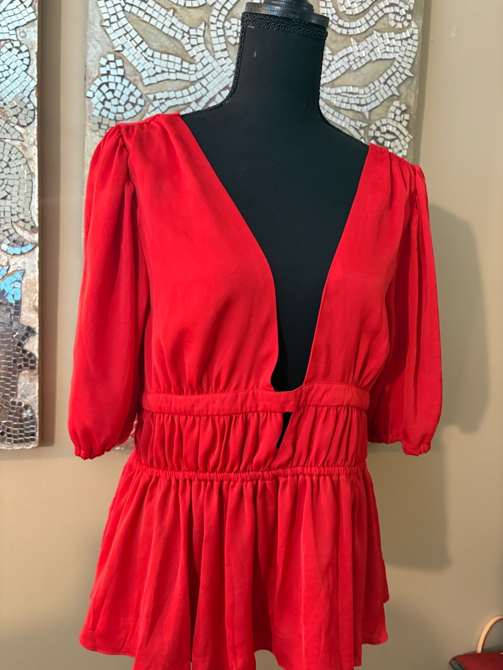 Anthropologie Dolan Left Coast deep V-Neck Red Peplum Top